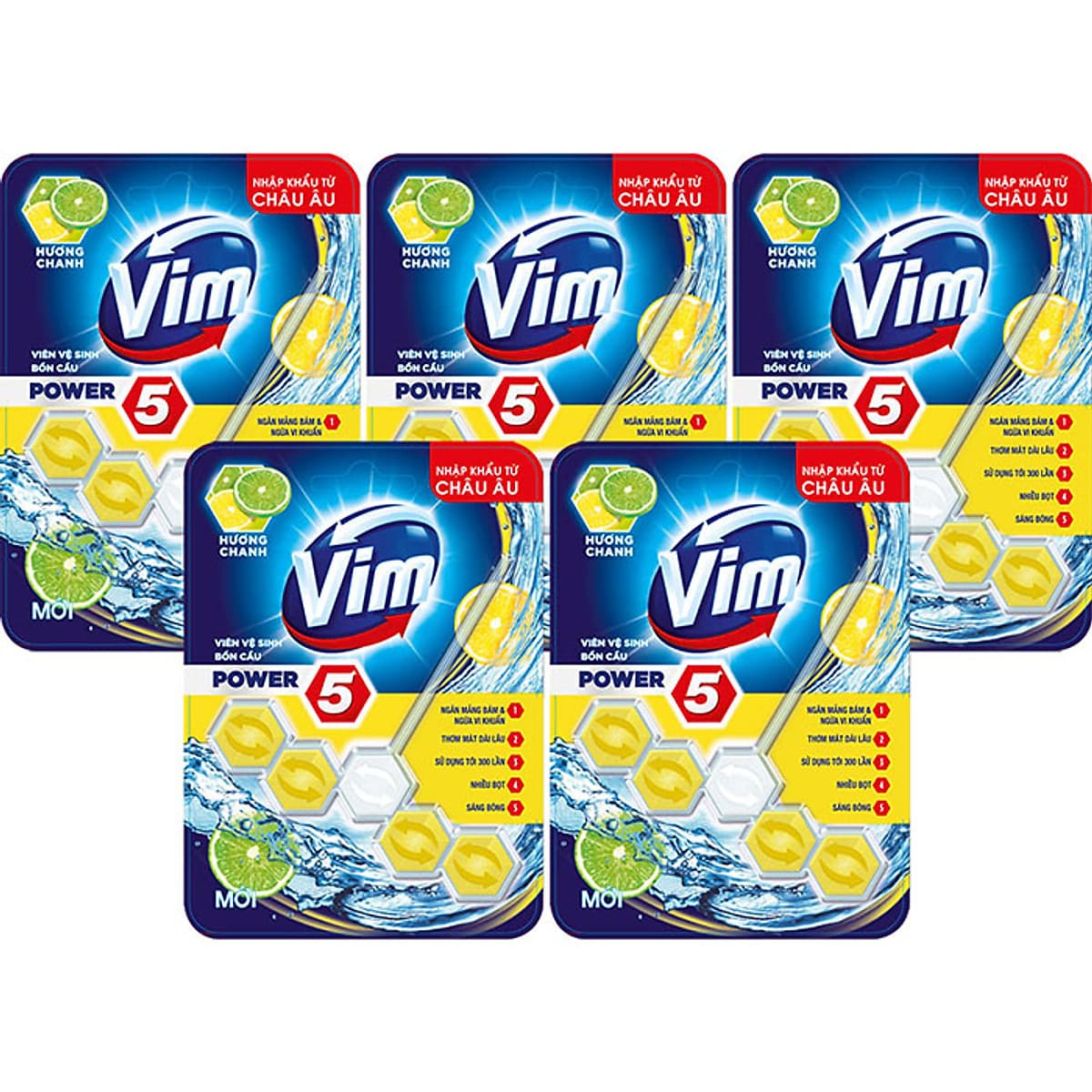 Combo 5 Viên Tẩy Bồn Cầu Vim Power 5 Hương Chanh 55g Sạch Khuẩn Thơm Mát