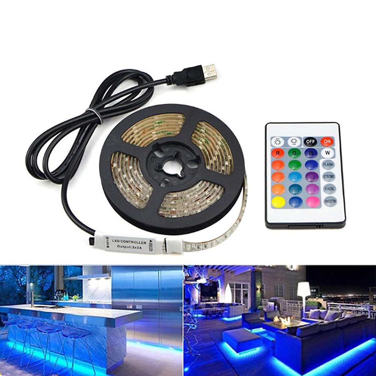 Đèn Dây LED RGB USB Chống Nước Có Điều Khiển (5V) 
