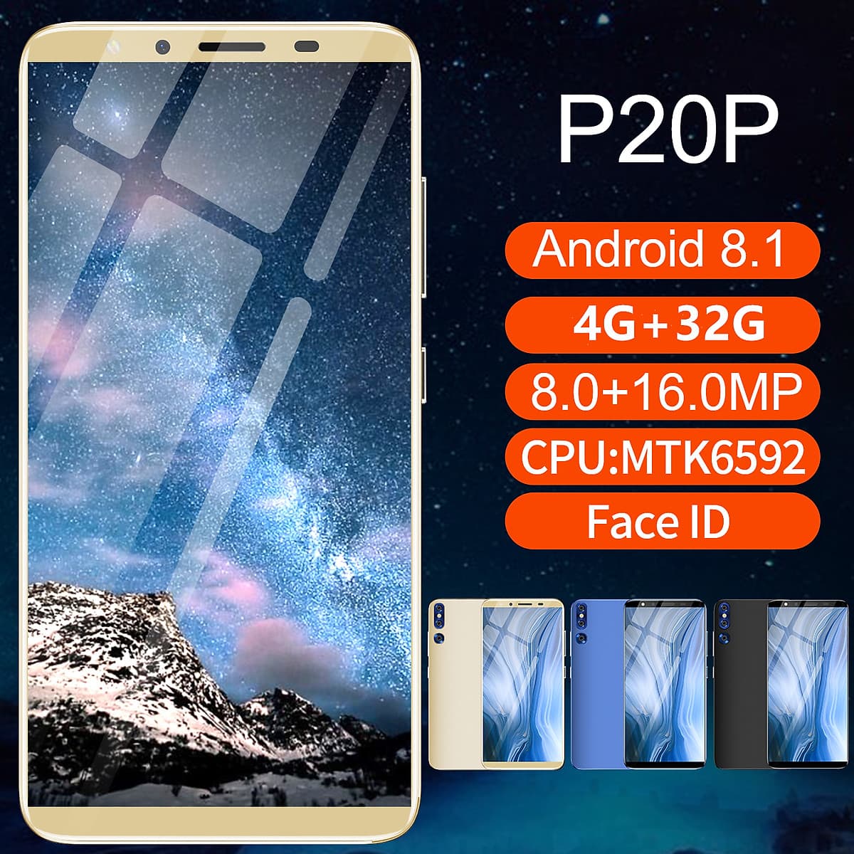 Fun 5.72 inch Large Screen Smartphone P20plus 4G+32G Face ID Android Cellphone