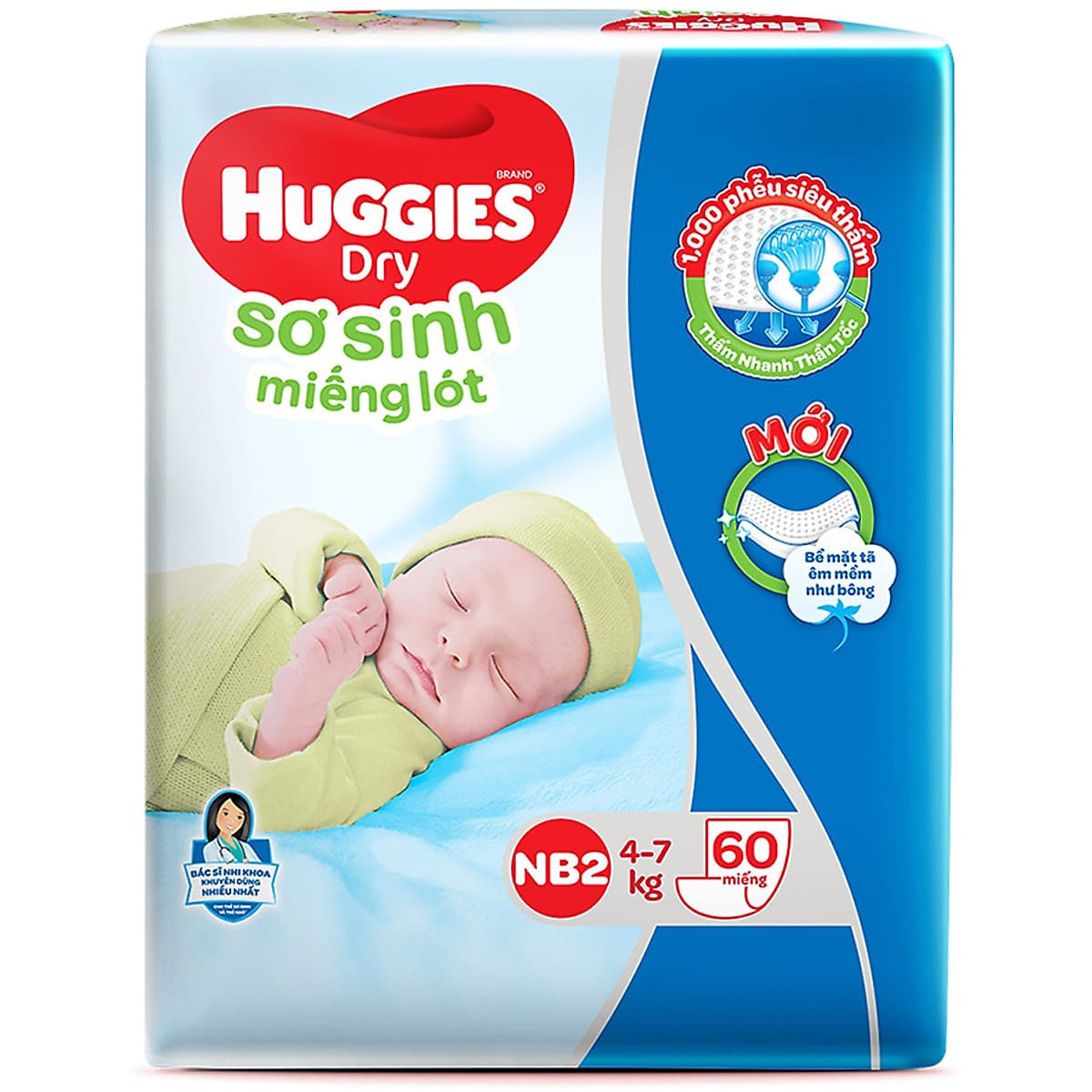 Combo 6 Gói Miếng Lót Sơ Sinh Huggies Newborn 2 (4-7kg) - N60 (Gói 60 Miếng)