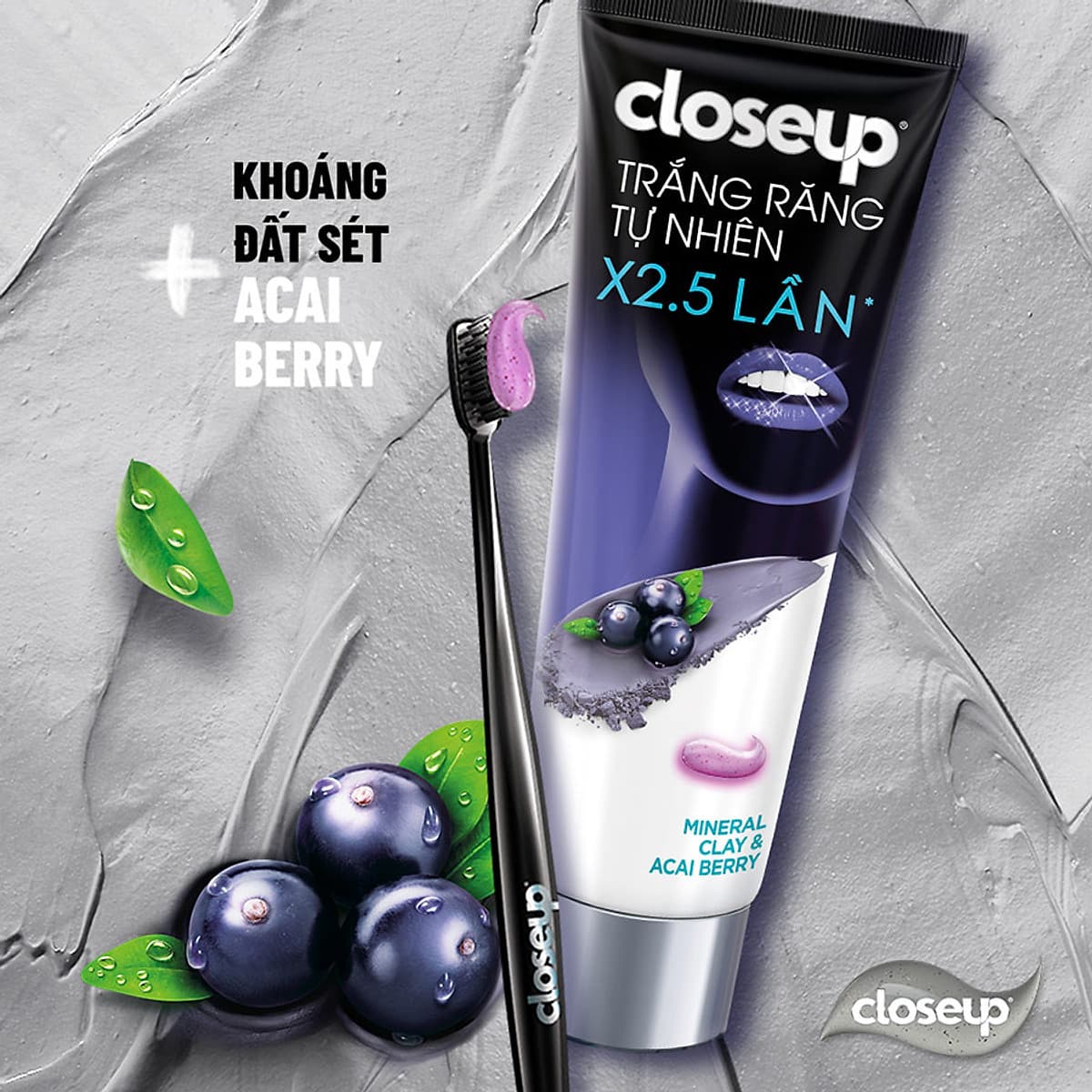 Combo 2 Kem đánh răng dạng Gel Closeup Trắng Răng Tự Nhiên Khoáng Đất Sét & Acai Berry 230g