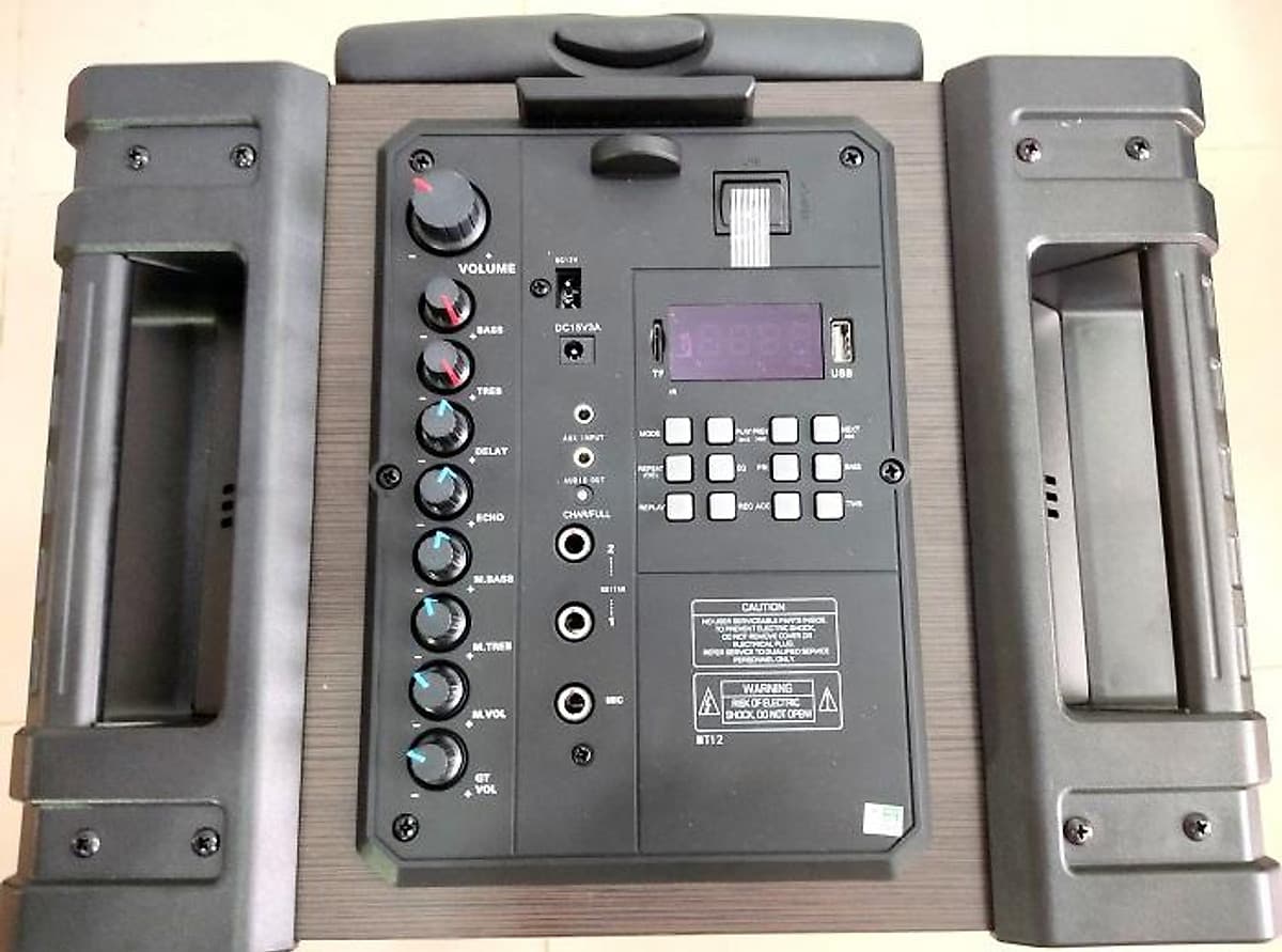 Loa vali kẹo kéo karaoke ronamax mt12 lo gỗ 3 tấc kèm 2micro karaoke
