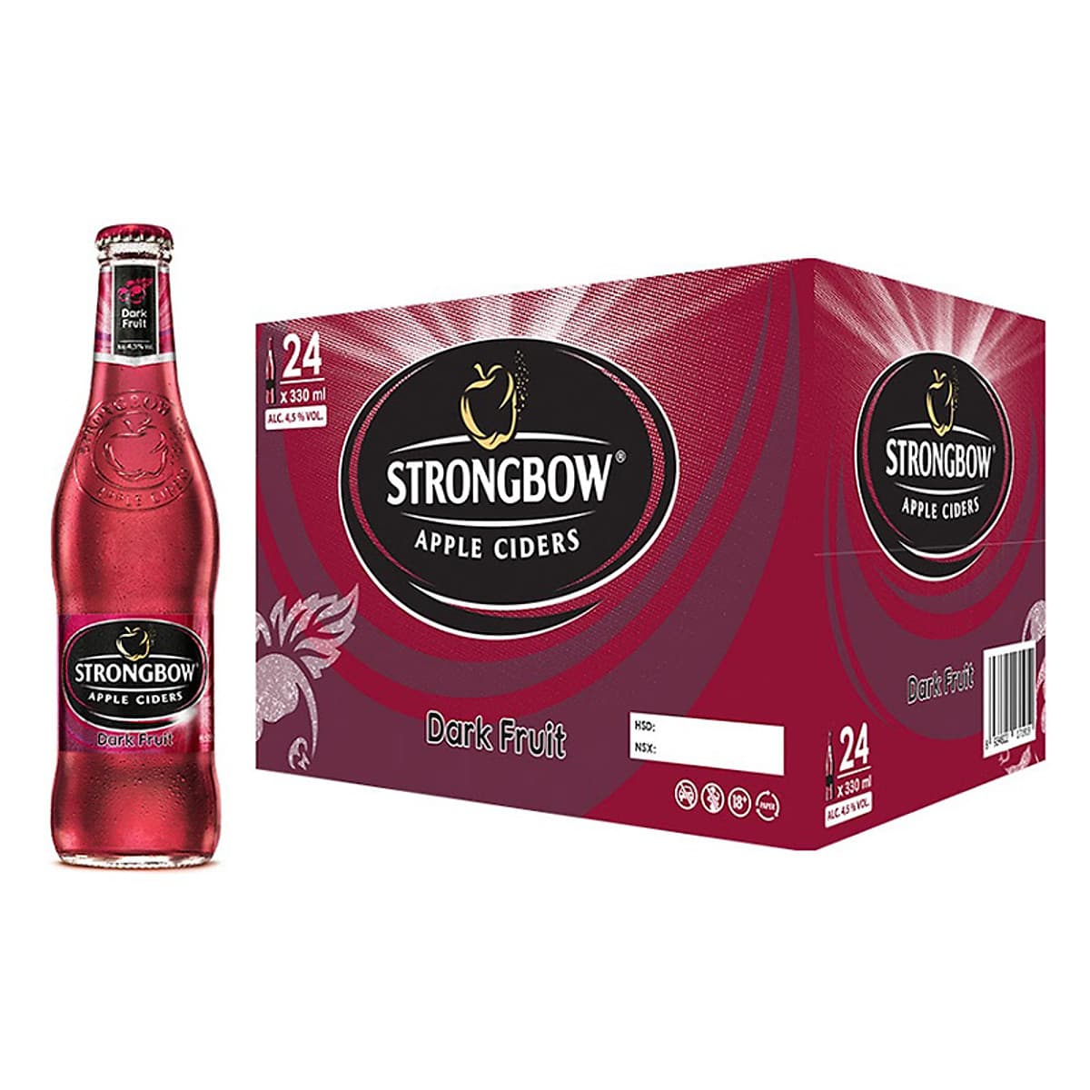 Thùng 24 Chai Nước Táo Lên Men Strongbow Dark Fruit - Vị dâu đen (330ml x24 Chai)