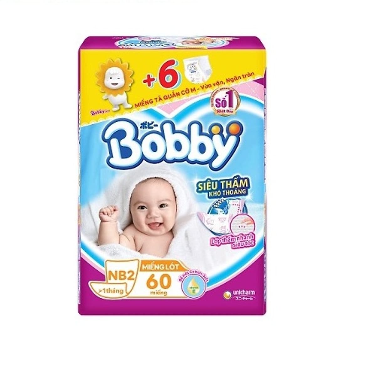 Miếng lót Bobby Fresh Newborn 2-60 miếng (TẶNG 6 MIẾNG TẢ QUẦN SIZE M)