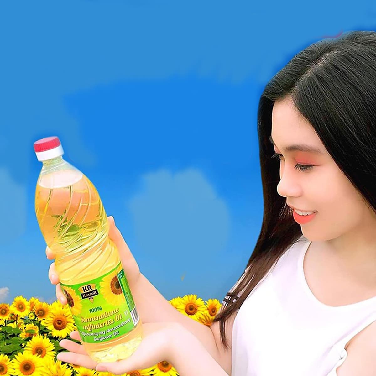 Bộ 3 chai dầu ăn hướng dương bảo vệ sức khỏe chai 1L- Nhập khẩu châu Âu