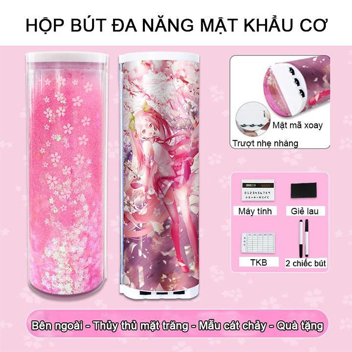 Hộp bút đa năng thông minh có kim tuyến có mật khẩu cơ xoay dành cho học sinh rất tiện lợi