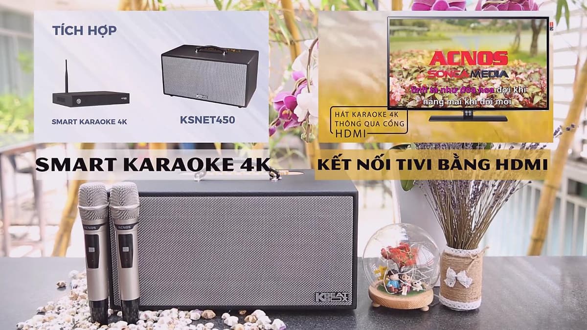 Loa karaoke Mini Acnos KSnet450 Tích hợp đầu karaoke Android 4k, Điều khiển giọng nói -  Chính Hãng 