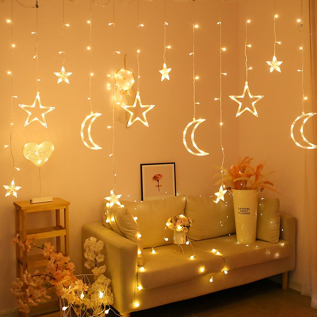 Dây Đèn LED Rèm Trăng Sao Chống Thấm Nước Trang Trí Ngoài Trời - Dài 2.5 Mét