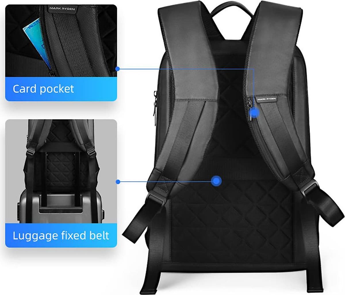 Ba Lô Chống Trộm Chống Nước MARK RYDEN Slim Laptop Backpack Men Thin   Back Pack 15.6 inch Work Man Backpack Business Bag Unisex Black Ultralight
