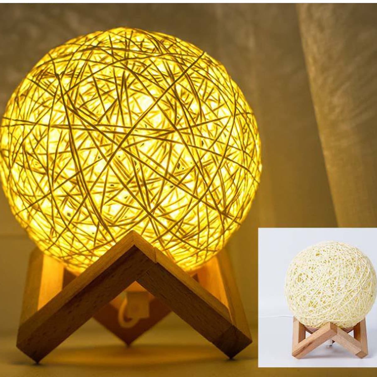 Đèn Ngủ Quả Cầu Mây Để Bàn SPEVI - Điều Chỉnh Độ Sáng, Làm Đèn Ngủ Trang Trí, Quà Sinh Nhật Cực Đáng Yêu, Đầu USB, Adapter USB Tiện Lợi, Đế Gỗ Xếp Sang Trọng, Bóng Đèn Led Vô Cùng Tiết Kiệm Điện - Hàng Chính Hãng