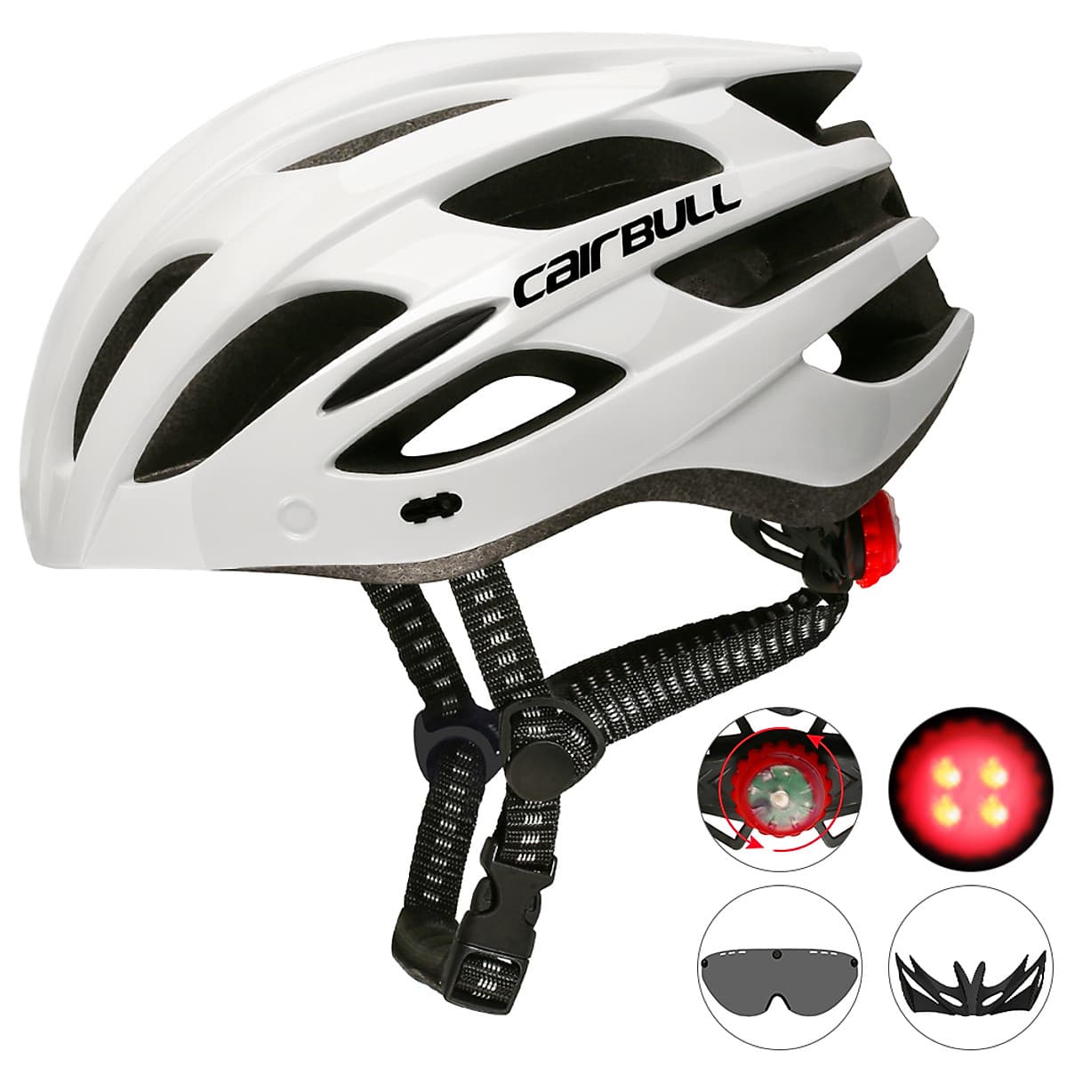 Mũ Bảo Hiểm Xe Đạp Kèm Đèn LED Và Kính Mát Có Thể Tháo Rời Cairbull 22 Lỗ Thông Hơi
