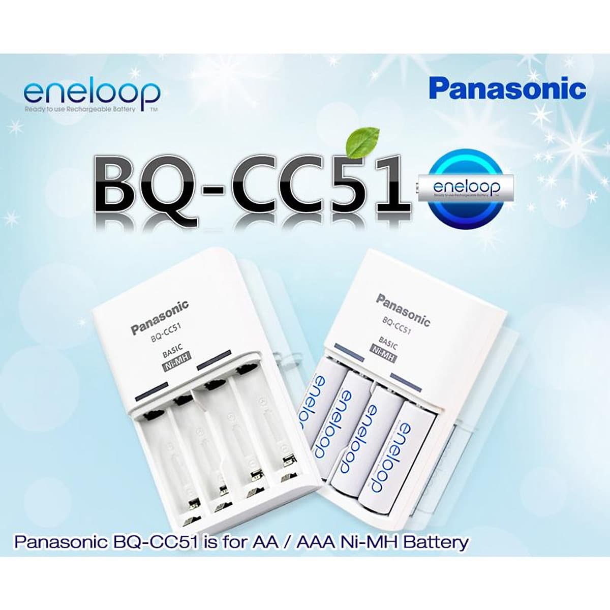 Bộ sạc và pin PANASONIC Eneloop CC51E ( 2 viên AA 2000mAh) - Hàng chính hãng