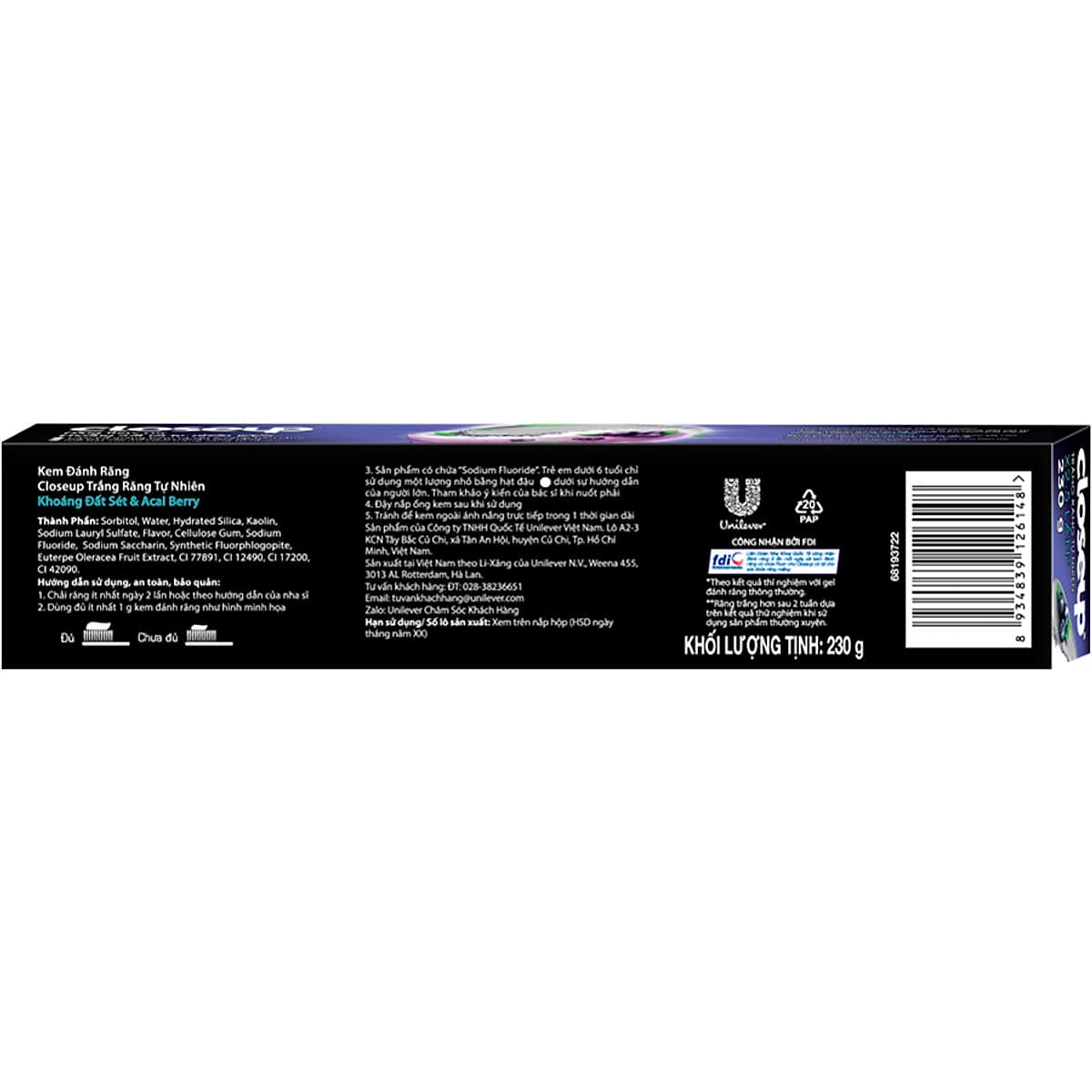 Combo 2 Kem đánh răng dạng Gel Closeup Trắng Răng Tự Nhiên Khoáng Đất Sét & Acai Berry 230g