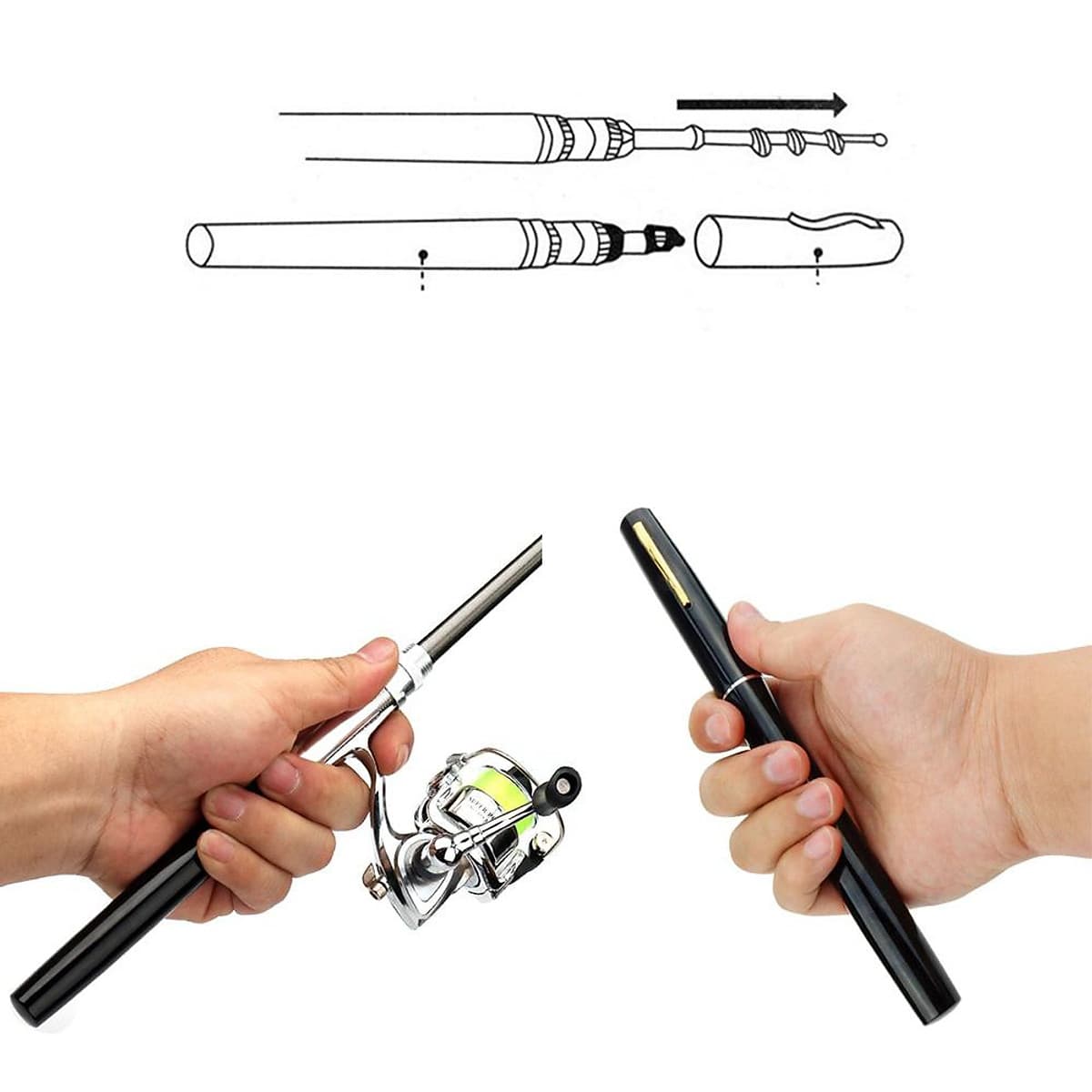 [TIỆN LỢI] COMBO bộ cần câu bút bi mini kèm máy câu 1m/1m4 (máy câu đã quấn sẵn dây cước), cần câu bút máy đứng câu tôm câu mực thu nhỏ siêu nhẹ, mua can cau but