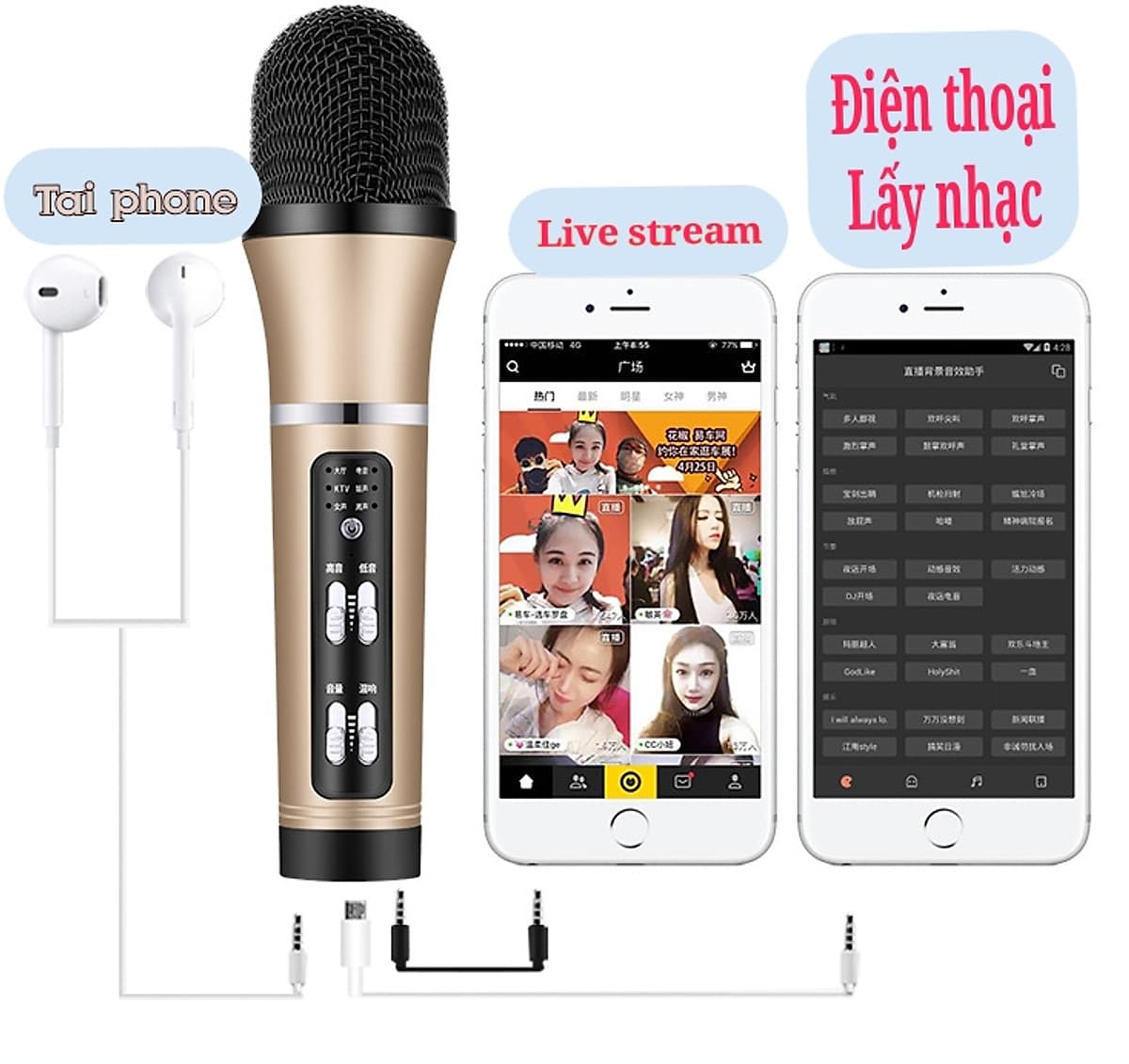 Mic C28 đẳng cấp live stream thu âm đa năng giả giọng đầy đủ phụ kiện tai phone 