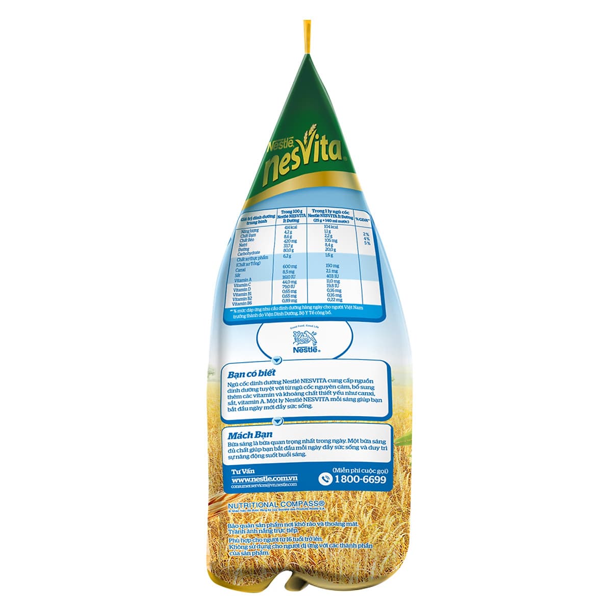 Túi 16 Gói Bột Ngũ Cốc Nestle Nesvita Ít Đường (25g)
