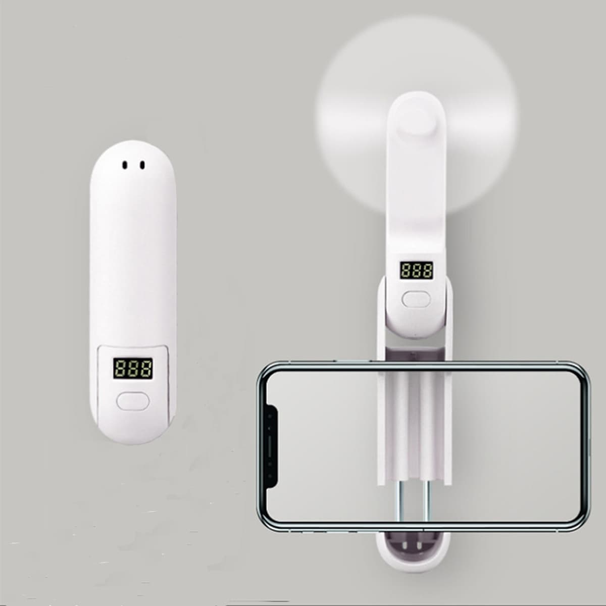 Quạt mini cầm tay kiêm pin sạc dự phòng và kẹp điện thoại 3 trong 1 nhỏ gọn tiện lợi dung lượng 1200mAh thiết kế mặt LED điện tử