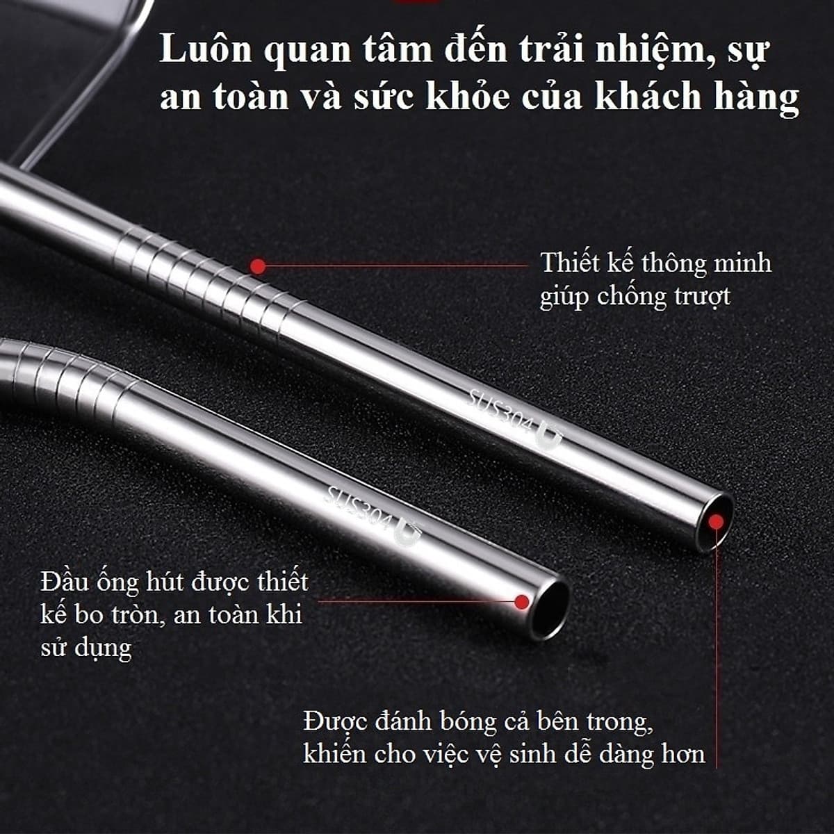 Bộ 4 ống hút Inox 304 kèm cọ rửa DandiHome