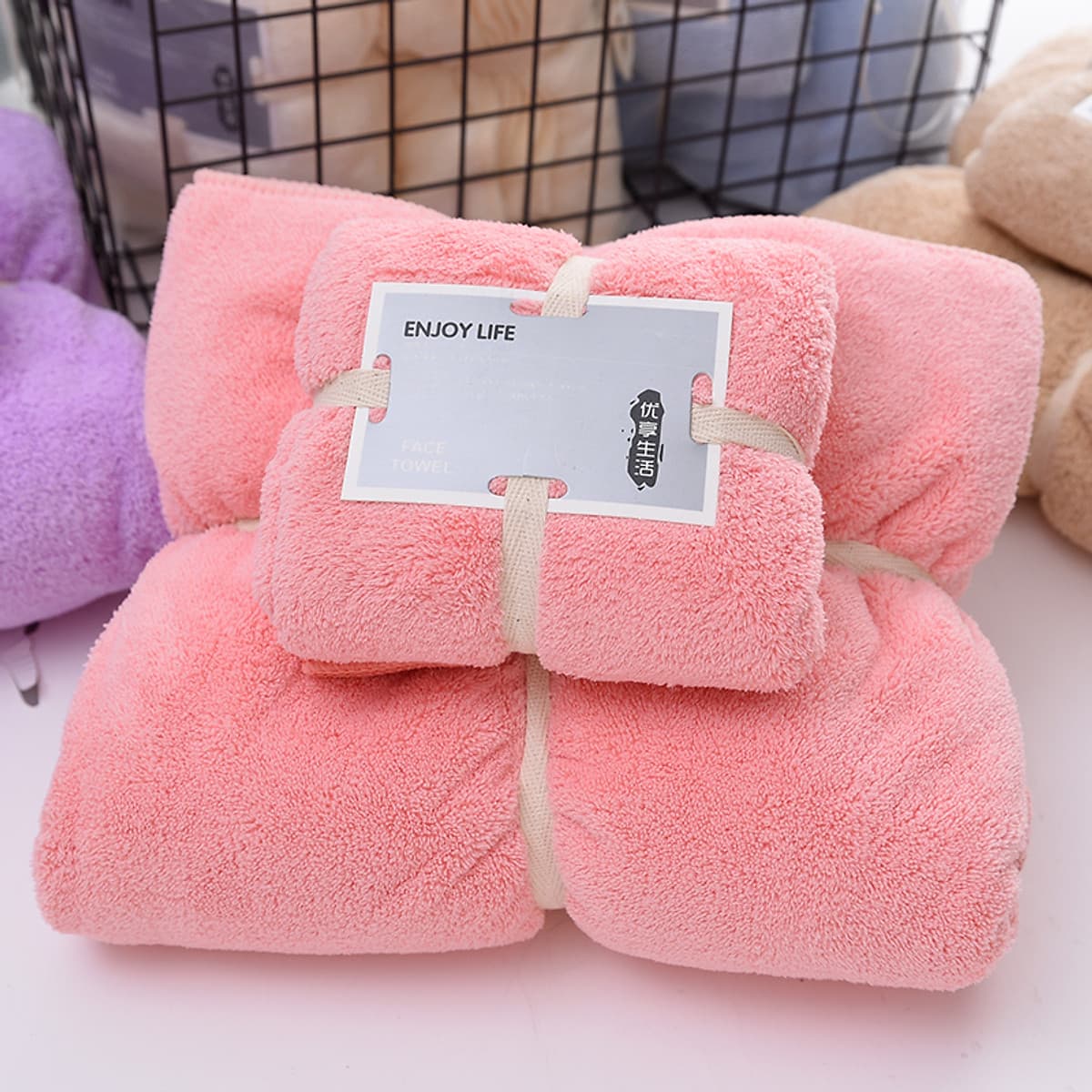 Set 2 Khăn tắm 34x75+70x140,siêu thấm chất liệu 100 cotton 120g+450g -143