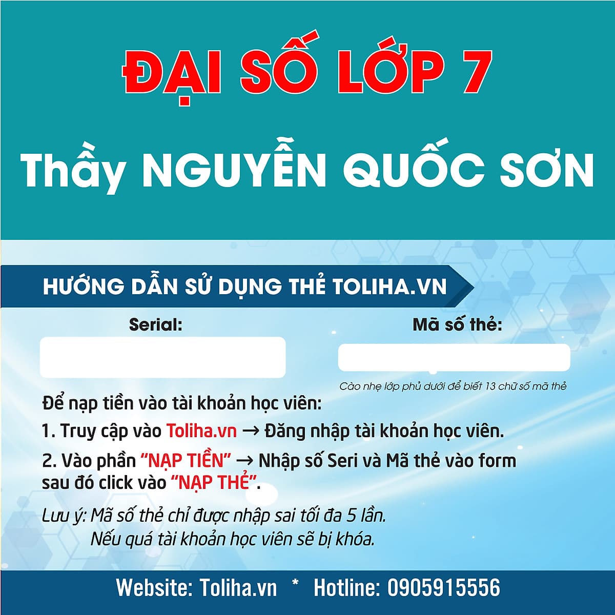 Học trực tuyến ĐẠI SỐ - TOÁN HỌC LỚP 7 Thầy NGUYỄN QUỐC SƠN - Toliha.vn Khóa 9 Tháng