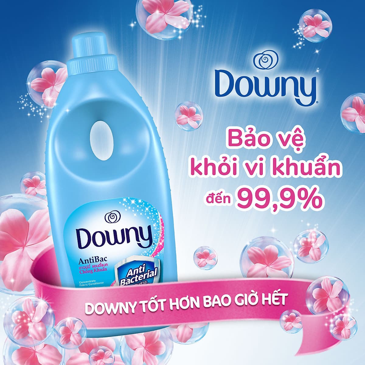 Nước Xả Vải Downy Chuyên Dụng Chống Khuẩn (Chai Lớn Tiết Kiệm 3.8L) - Bảo vệ khỏi vi khuẩn và mùi hôi - Hương thơm tươi mát kéo dài