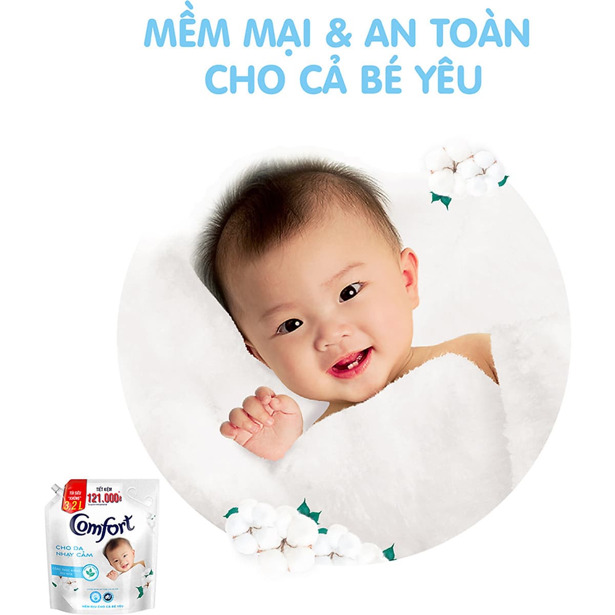 Nước Xả Vải Comfort Cho Da Nhạy Cảm (3.2L/Túi)  - Phù Hợp Với Làn Da Em Bé