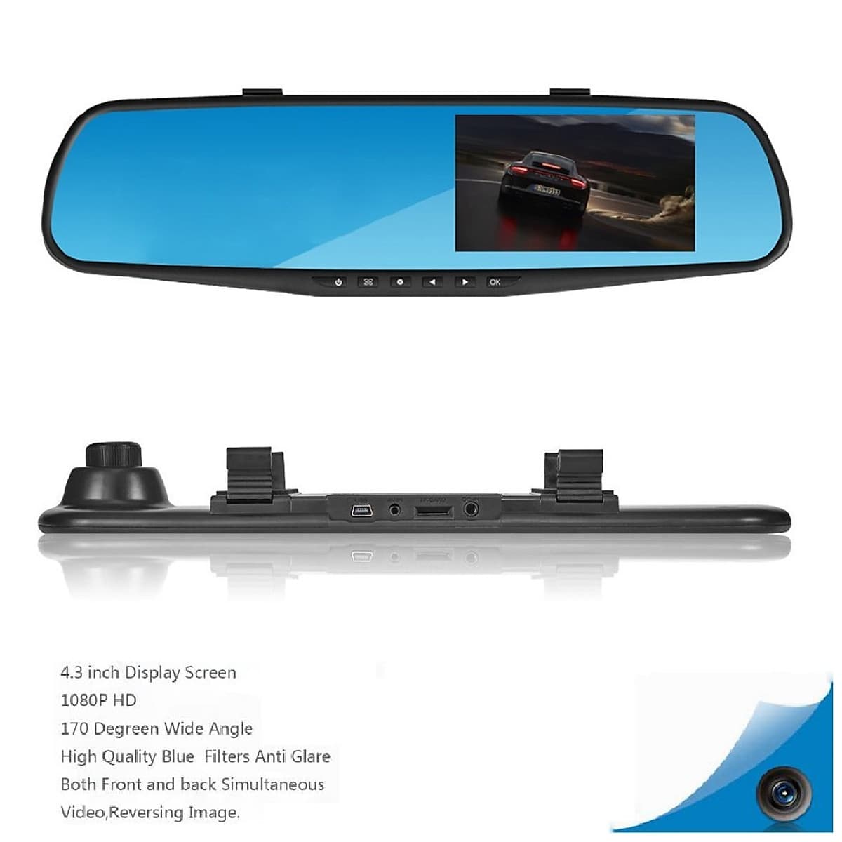 Camera Hành Trình Tích Hợp Gương Chiếu Hậu Blackbox HDR Tặng Kèm Camera Lùi Cao Cấp AZONE