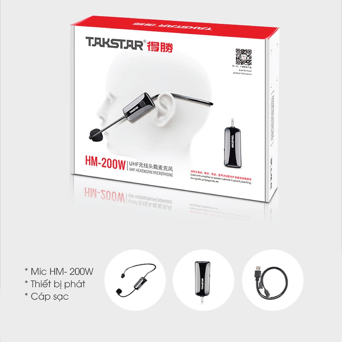 Micro không dây, mic không dây, micro cài đầu không dây TAKSTAR HM-200W công nghệ UHF - AVSTAR - hàng chính hãng