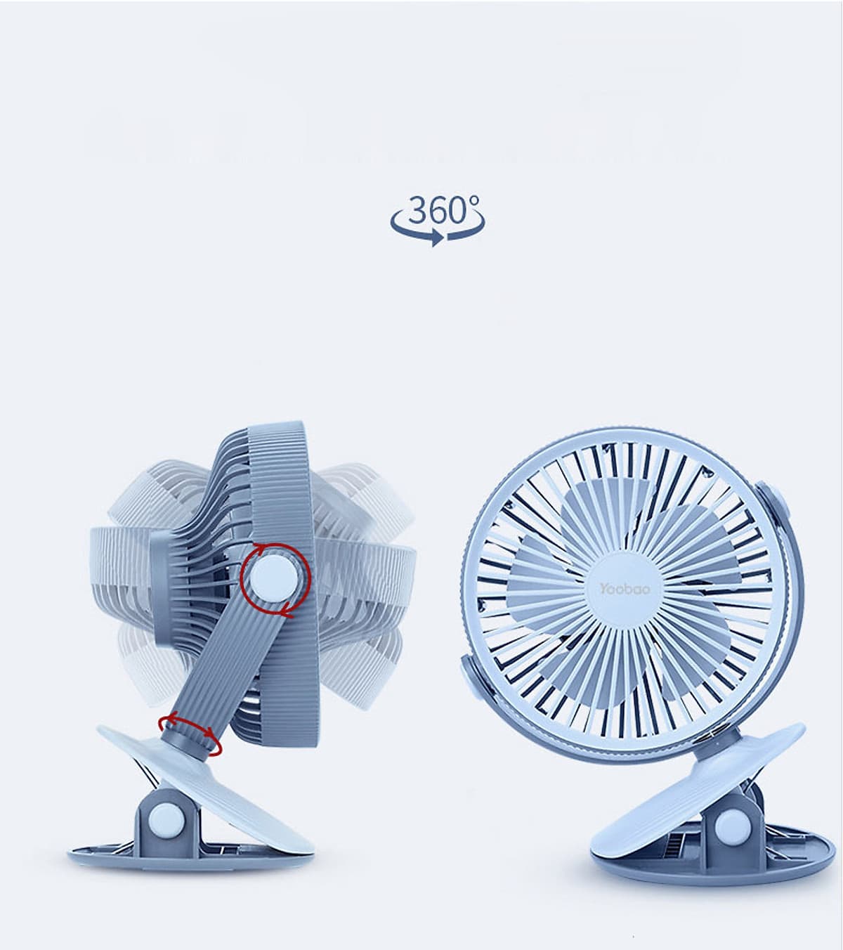 Quạt sạc mini đế kẹp xoay góc 360 độ, dung lượng 2000mAh thời gian sử dụng lên đến 5 giờ, an toàn cho trẻ nhỏ YOOBAO F15 - Hãng phân phối chính thức