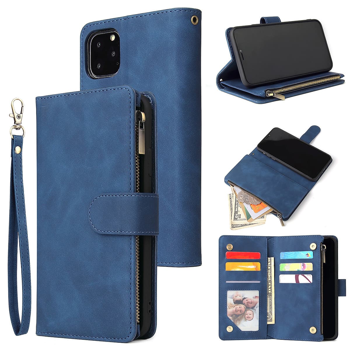 For iPhone 11 iPhone 11 pro iPhone 11 pro max PU Leather Side Magnetic Buckle Multi-card Bracket Full Protective Case with Zipper Wallet Style:iPhone 11 Pro