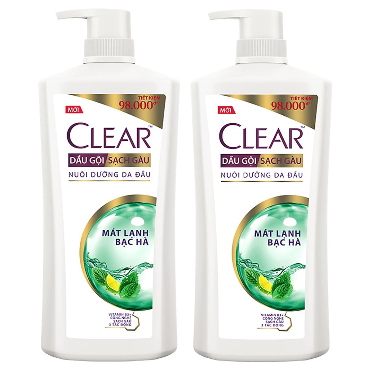 Combo 02 Dầu Gội Hỗ Trợ Trị Gàu Clear Mát Lạnh Bạc Hà 880g