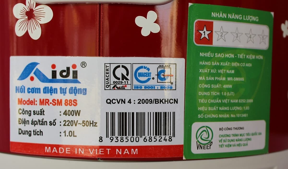 Nồi Cơm Điện Tự Động Nắp Gài Aidi MR-SM 88S (1 lít) - Màu Ngẫu Nhiên - Chính Hãng