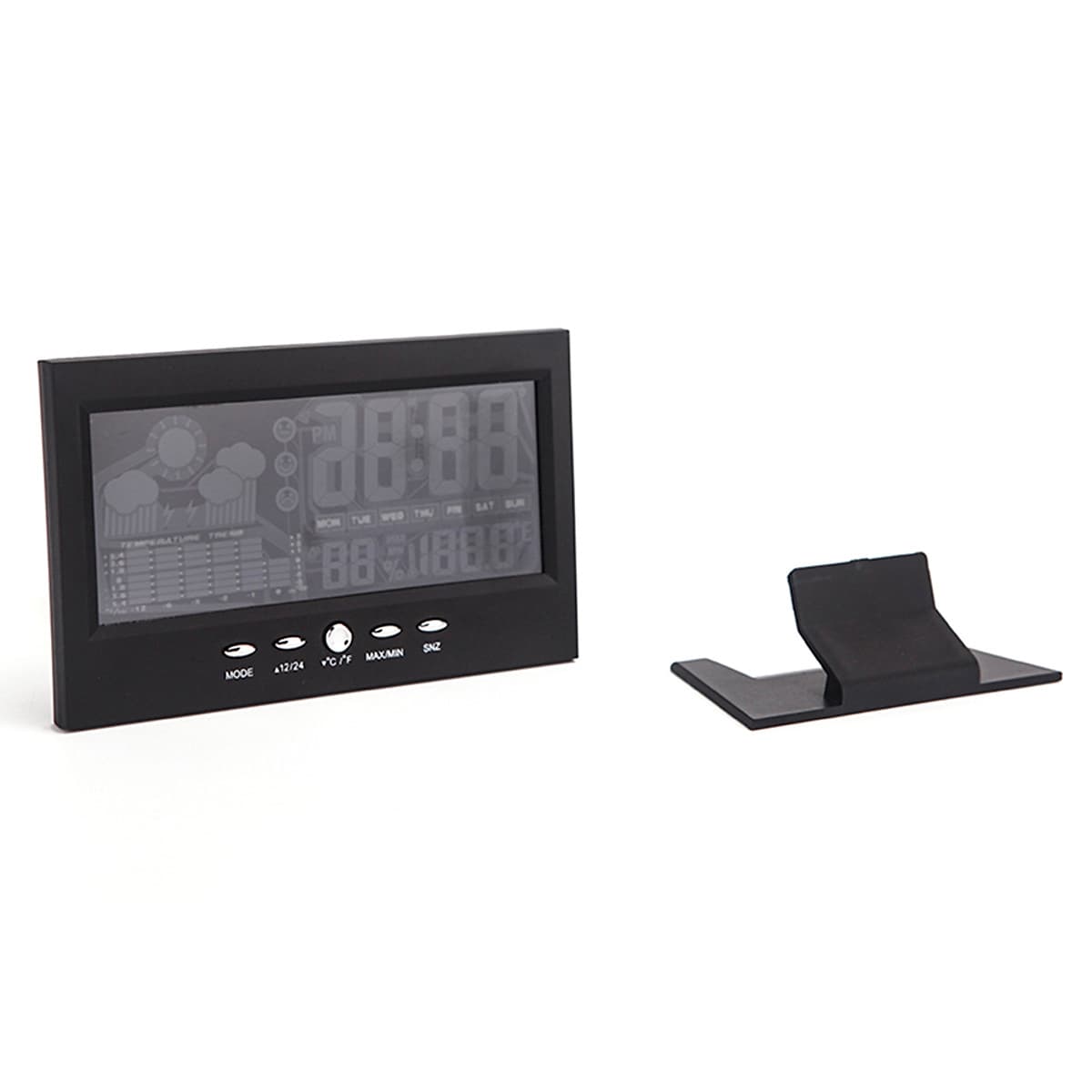 Đồng Hồ Báo Thức Điện Tử Đa Năng Có Màn Hình LCD Hiển Thị Thời Gian/ Ngày/ Tuần/ Nhiệt Độ/ Độ Ẩm/ Thời Tiết - Đen