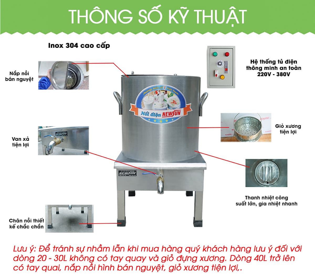 Nồi Nấu Phở Tủ Điện Rời Công Nghiệp NEWSUN - Hàng Chính Hãng