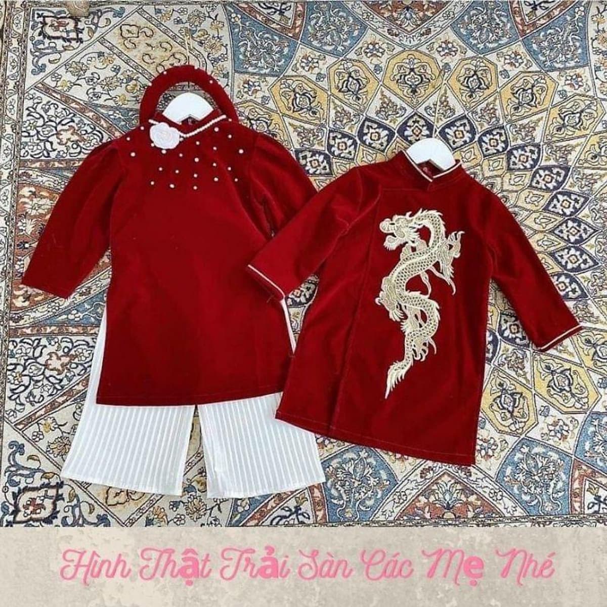 áo dài cách tân nhung rồng bé trai cổ ngọc bé gái