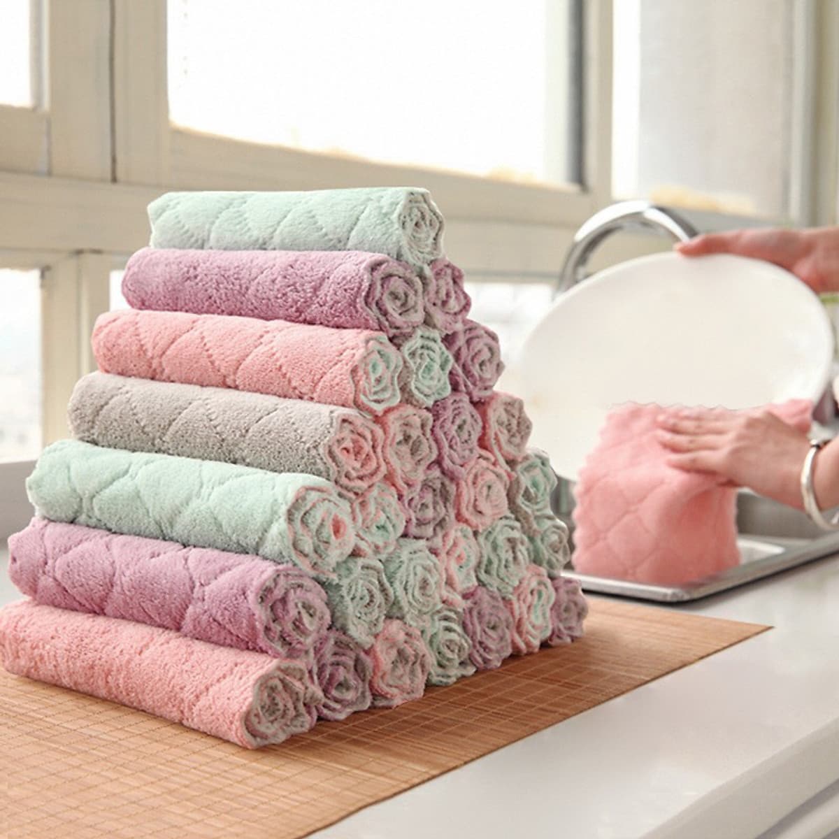 Sét 20 khăn lau 2 mặt siêu thấm- Khăn lau không phai màu không rụng sợi- nhanh khô- Khăn lau bếp, khăn lau kính, lau bát lau tay