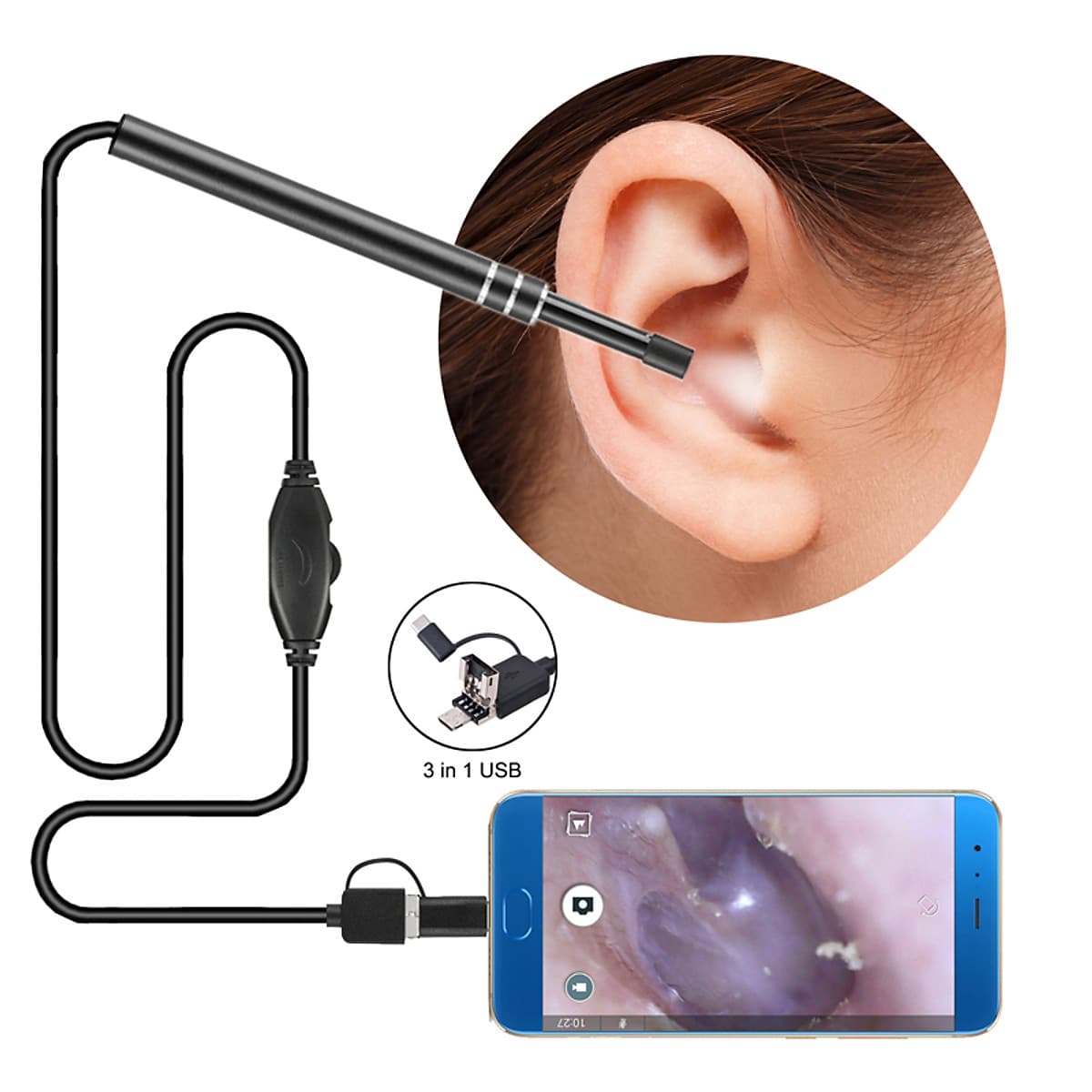 Dụng Cụ Lấy Ráy Tai Thông Minh, Camera Nội Soi Lấy Ráy Tai INTELLHAWK - HÀNG CHÍNH HÃNG, Kèm Bộ Đầu Lấy Ráy Tai, Soi Tai Mũi Họng Chuyên Nghiệp
