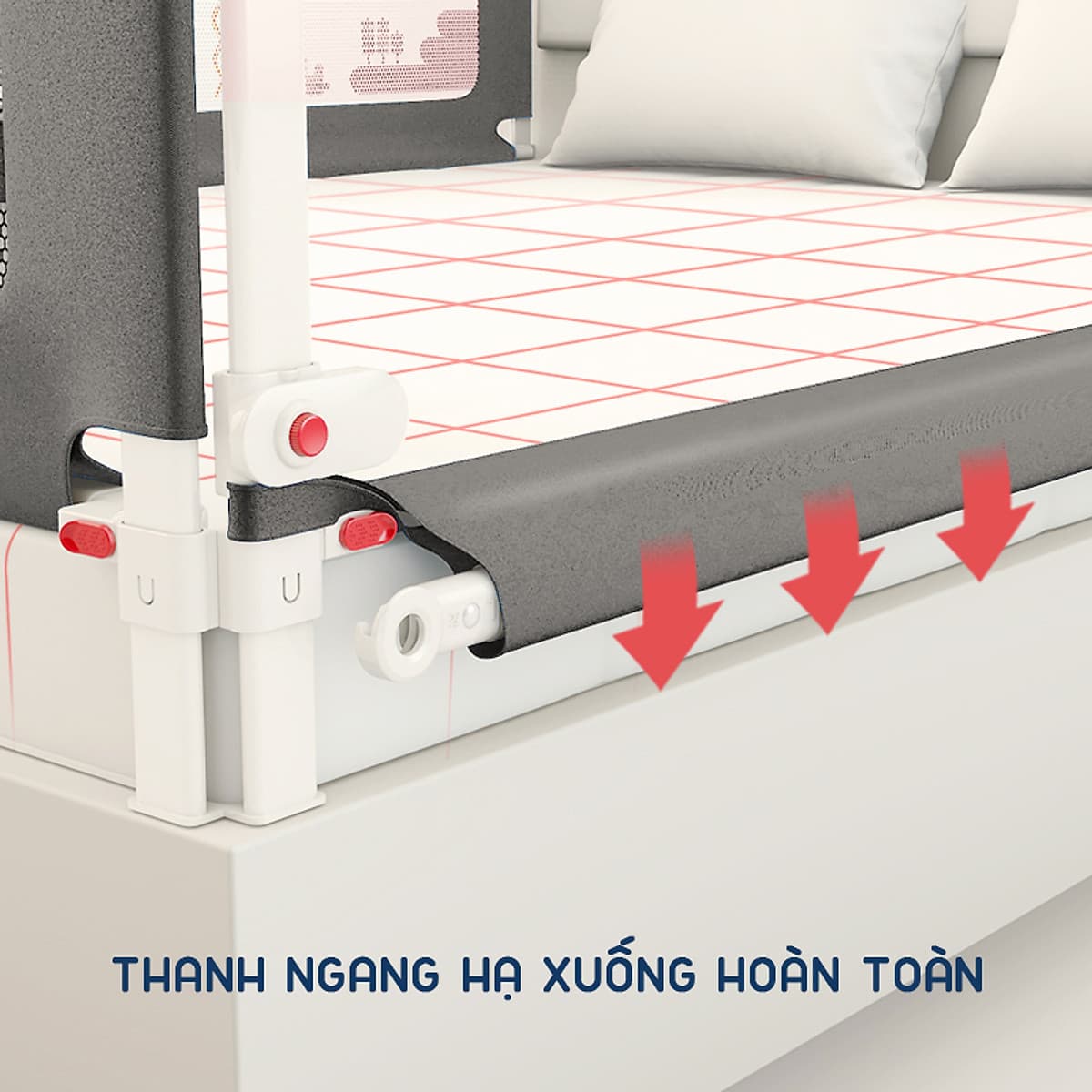 Thanh chắn giường cho bé an toàn cao cấp chống kẹt, cao tới 105cm, hạ được 1 góc, 24 nắc điều chỉnh mẫu mới nhất trượt lên xuống (Giá 1 thanh) 