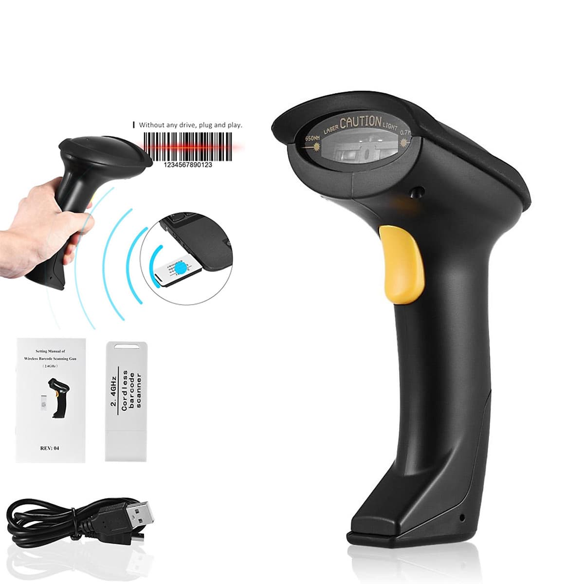 Máy quét, Bắn Mã Vạch Hàng Hóa Không Dây Cao Cấp, Máy Scan Cực Nhanh , Công Nghệ Laser Tiên Tiến RE V2 - Hàng Nhập Khẩu