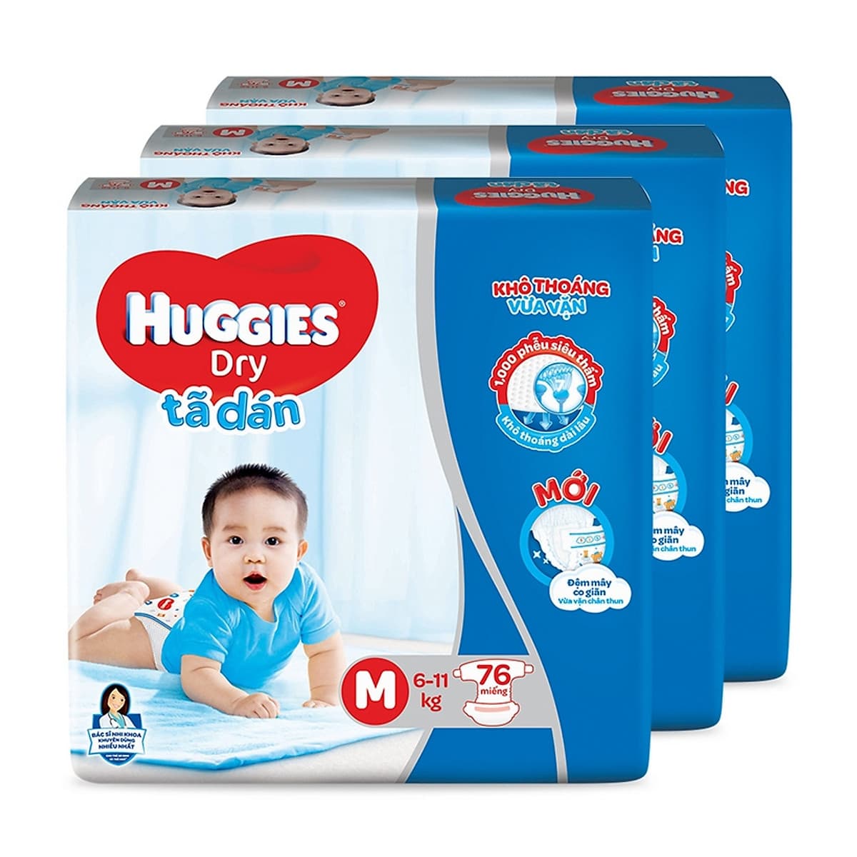 Combo 3 Tã dán HUGGIES DRY JUMBO M76