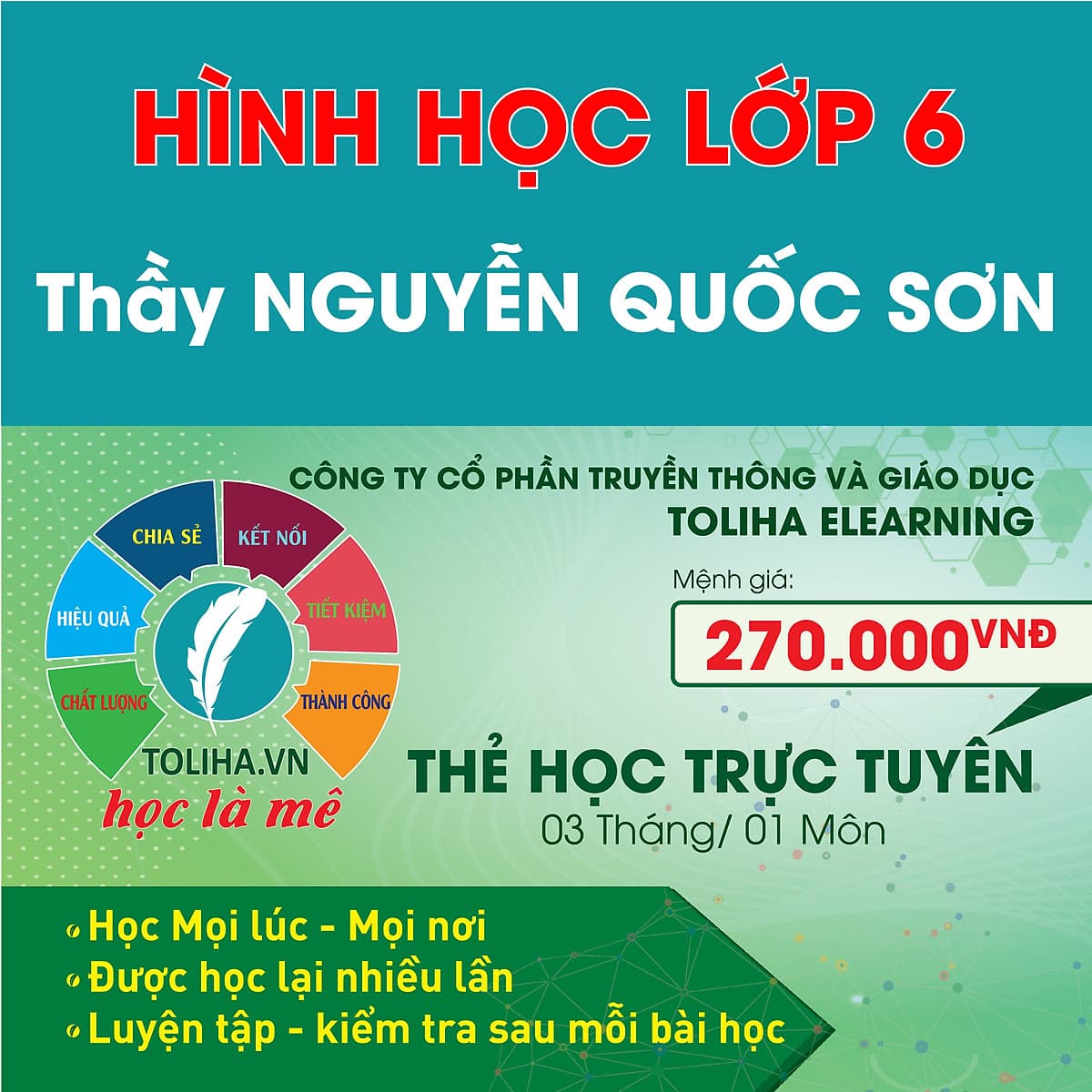 Khóa học HÌNH HỌC 6 - CƠ BẢN + NÂNG CAO thầy Quốc Sơn - 03 tháng