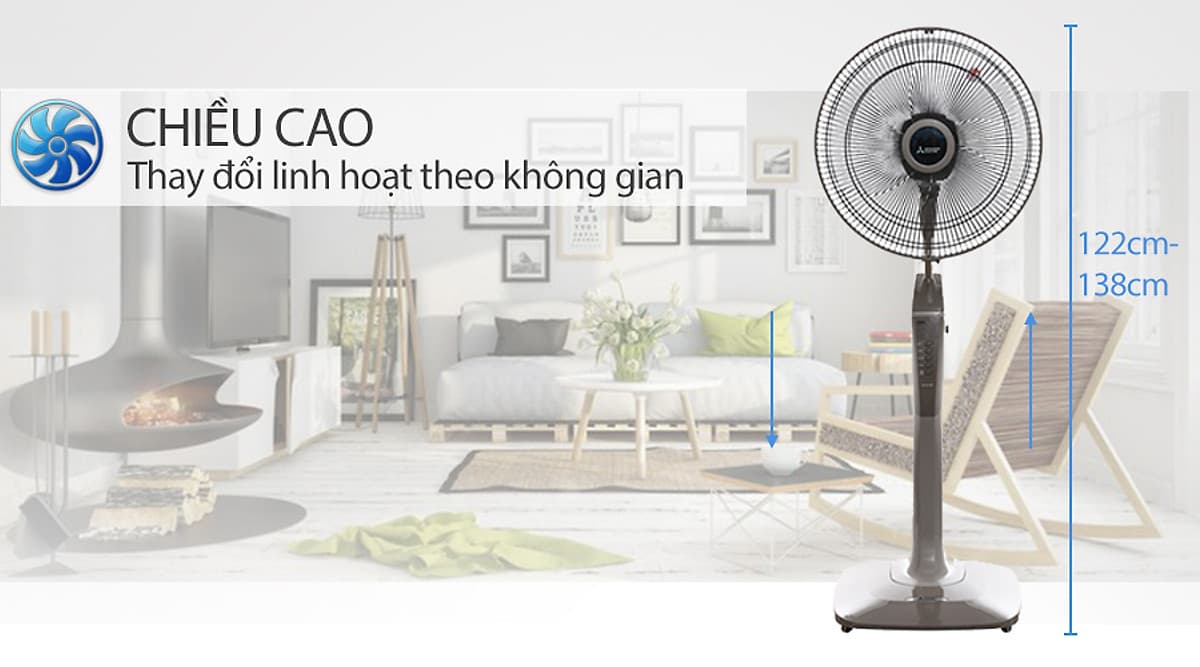 Quạt Đứng cao cấp MITSUBISHI LV16-RV CY-RD  48W, cánh 40cm, có điều chỉnh độ cao Made in Thailand HÀNG CHÍNH HÃNG 