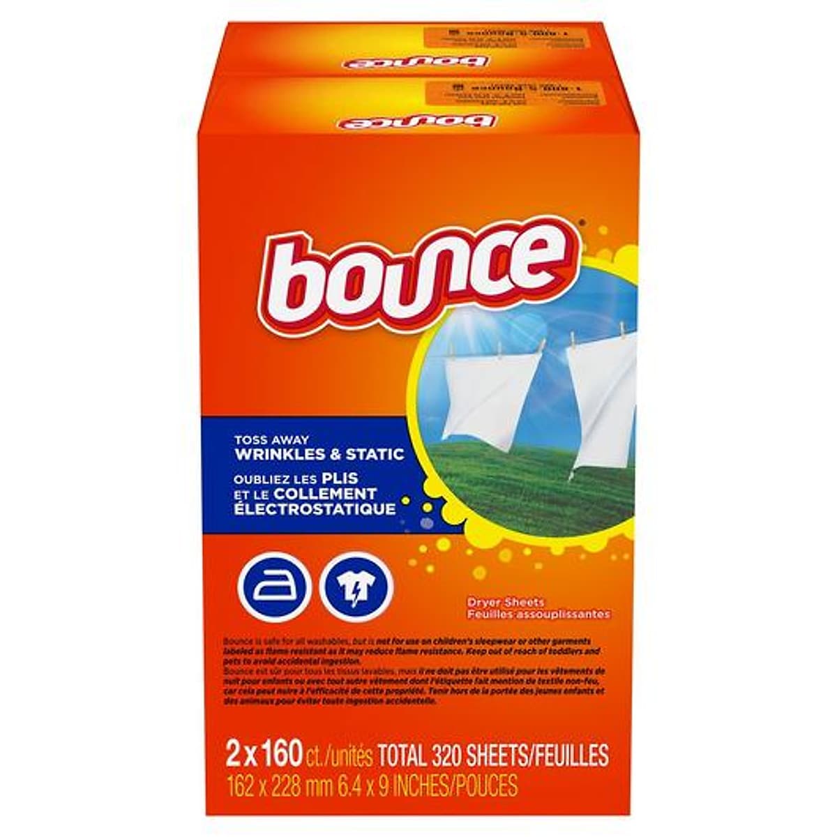 LỐC GIẤY THƠM QUẦN ÁO BOUNCE 160x2 TỜ (TOTAL 320 SHEETS) CỦA MỸ 