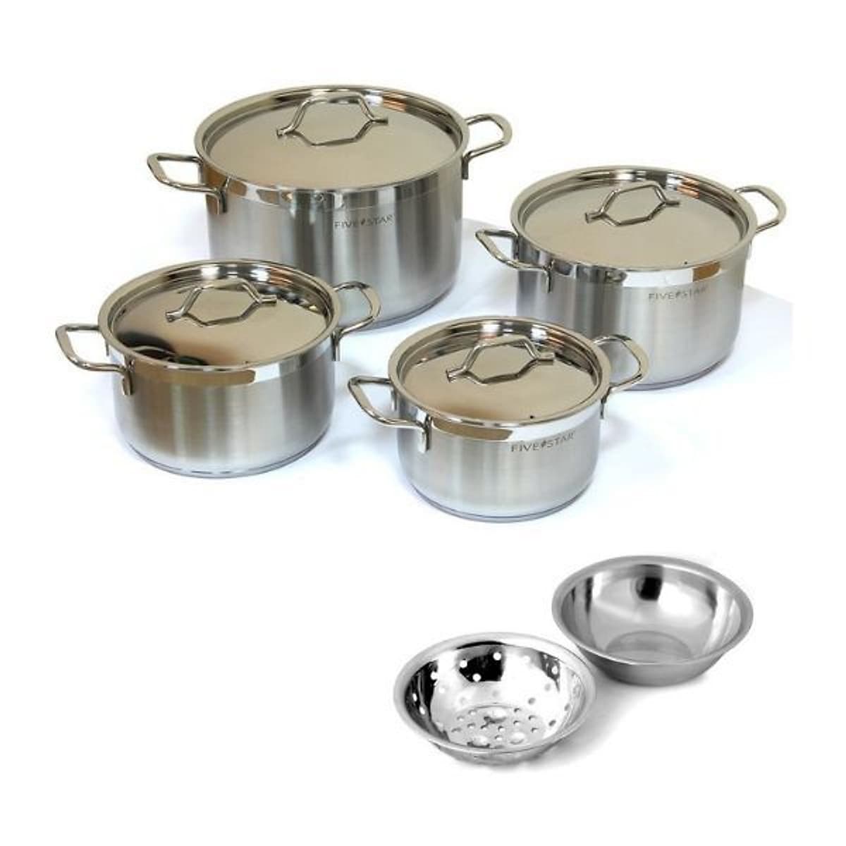 Bộ nồi Fivestar inox 304 bếp từ 3 đáy 4 món FS08-CV tặng bộ thau rổ- Hàng Chính hãng