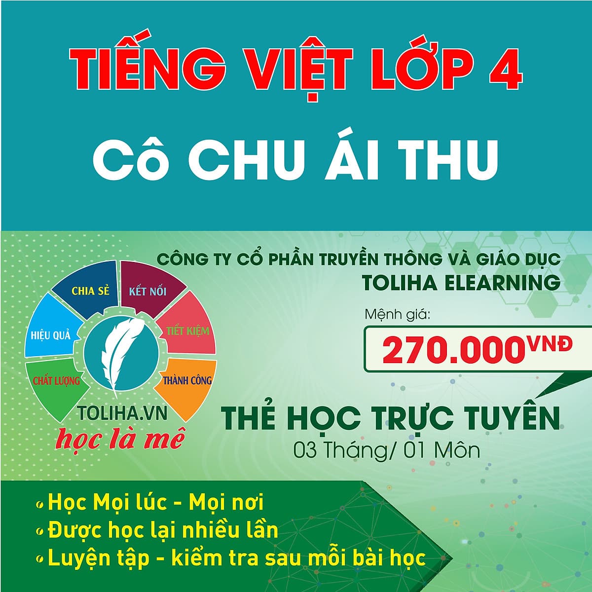 Khóa học TIẾNG VIỆT LỚP 4 - Cô Chu Ái Thu - 03 tháng