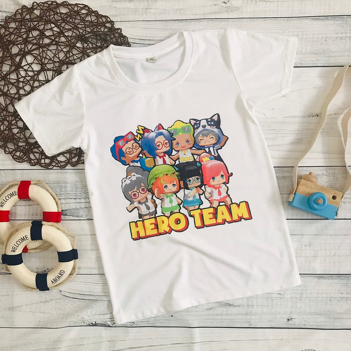 Áo thun trắng in hình Hero Team hot hit cho bé trai và bé gái