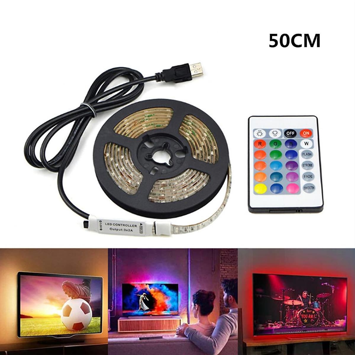 Đèn Dây LED RGB USB Chống Nước Có Điều Khiển (5V) 