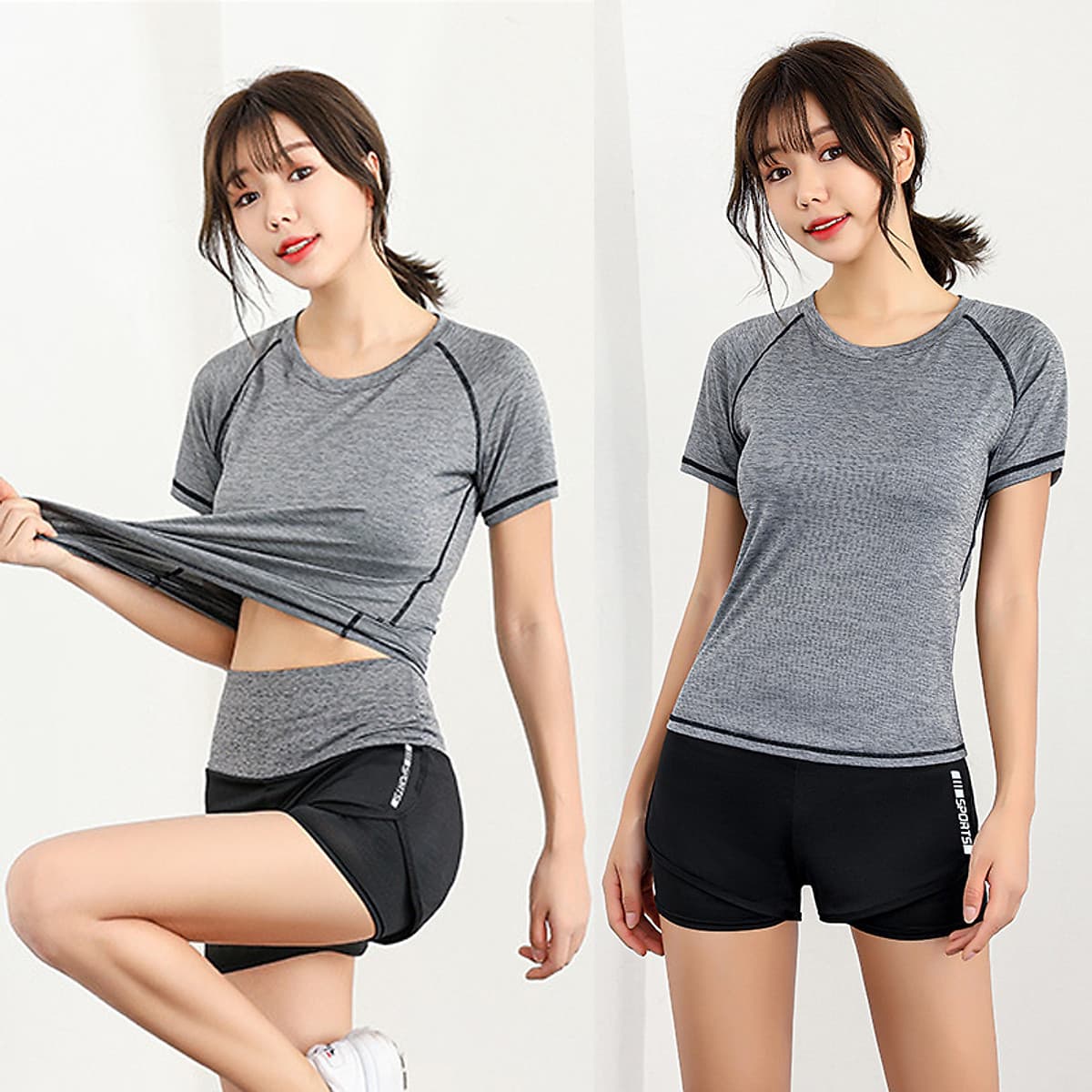Bộ quần áo tập Gym nữ - Set quần đùi và áo thun thể thao tay ngắn