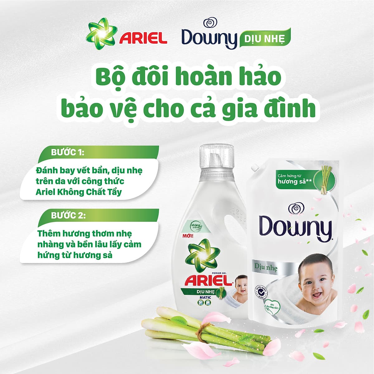 Nước Giặt Ariel Dịu Nhẹ Cho Da Nhạy Cảm Dạng Túi 3.25kg - Mềm mại ngát hương - An toàn cho da em bé