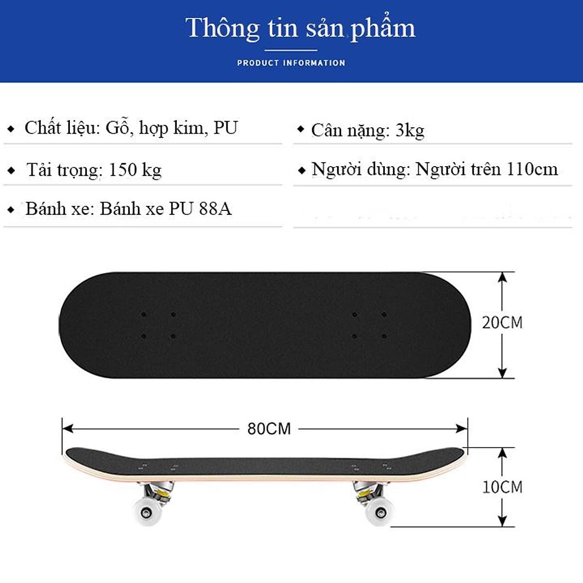 Ván Trượt Mặt Nhám Chống Trơn Trượt Size Lớn 80 x 20cm, Bánh Cao Su, Mặt Ván Trượt Nhám gỗ ép 7 lớp chuẩn thi đấu (Giao màu ngẫu nhiên)